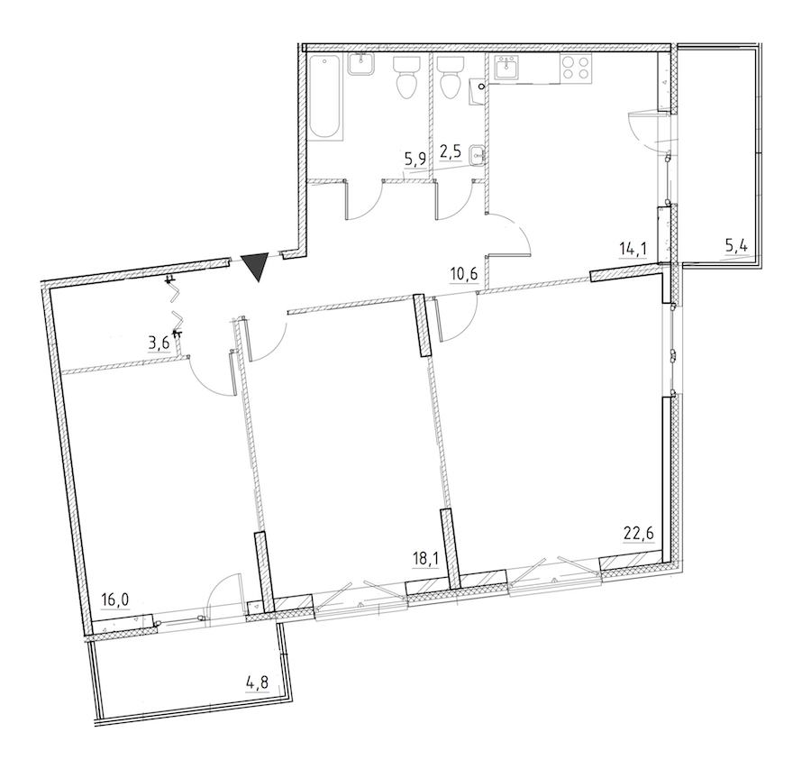 3-комнатная квартира 96.4 м², 2/12 эт., ЖК «Квартал Che»